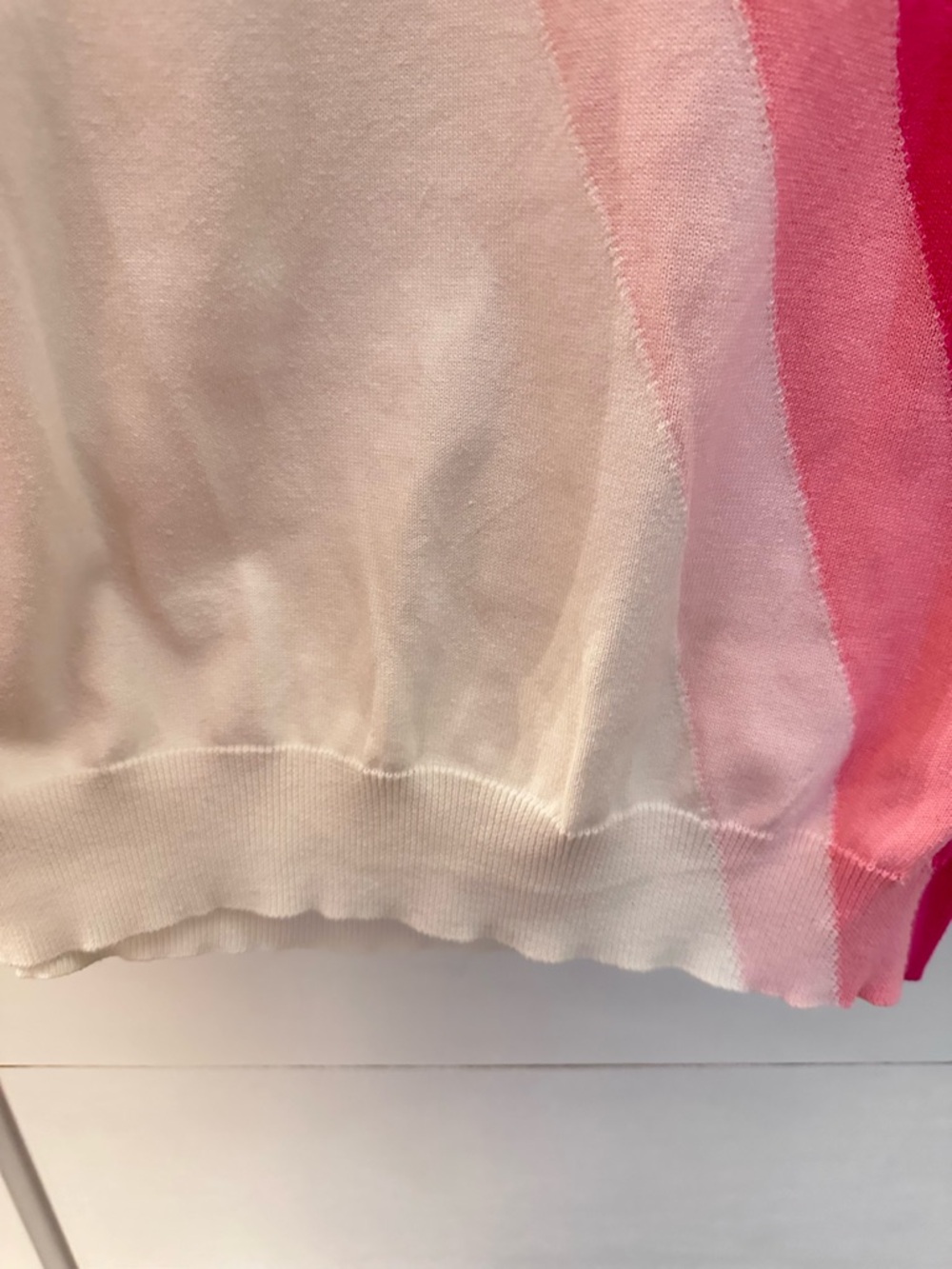Tommy Hilfiger XL white-pink diagonal stripe crew neck cotton rib cuff sweater - Picture 7 of 11